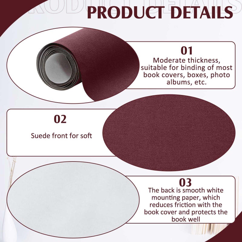 PerKoop Book Cloth for Book Binding 40 x 16 Inch Fabric Surface Paper Backed Bookcover Archival European Durable Strong Bookbinding Supplies Cover Books Album Scrapbooking (Dark Red,Suede Fabric) - Image 3