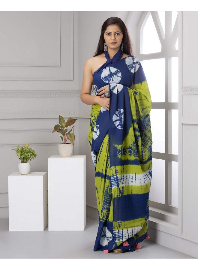 Kiaaron Women's Hand Block Kalamkari Batik Bagru Jaipuri Ikat Printed Handloom Pure Cotton Mulmul Traditional Ethnic Cotton Sarees With Printed Blouse Piece - Green - Image 2