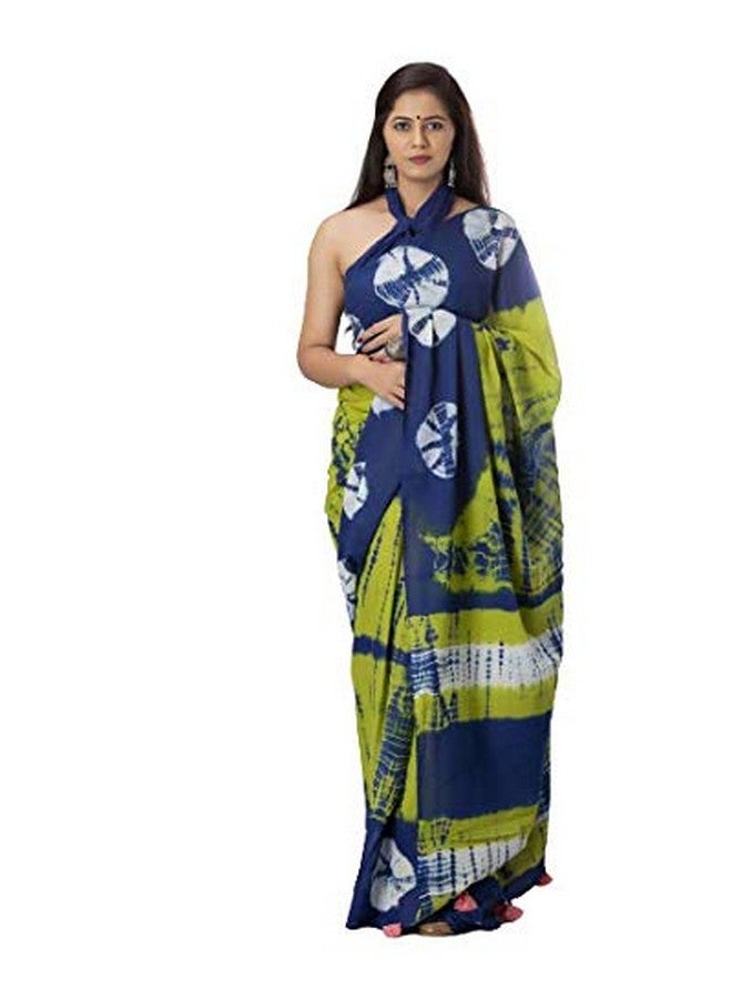 Kiaaron Women's Hand Block Kalamkari Batik Bagru Jaipuri Ikat Printed Handloom Pure Cotton Mulmul Traditional Ethnic Cotton Sarees With Printed Blouse Piece - Green - Image 1