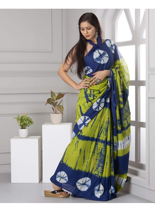 Kiaaron Women's Hand Block Kalamkari Batik Bagru Jaipuri Ikat Printed Handloom Pure Cotton Mulmul Traditional Ethnic Cotton Sarees With Printed Blouse Piece - Green - Image 4