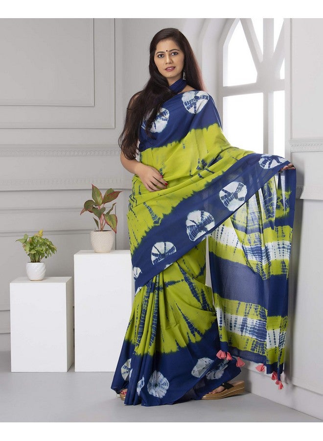 Kiaaron Women's Hand Block Kalamkari Batik Bagru Jaipuri Ikat Printed Handloom Pure Cotton Mulmul Traditional Ethnic Cotton Sarees With Printed Blouse Piece - Green - Image 5