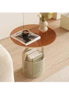 NKX Round Coffee Table with Tempered Glass Top and Storage Box  - Image 1