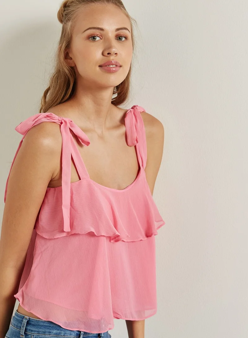 Miss Selfridge Tie Strap Ruffle Detail Cami Top