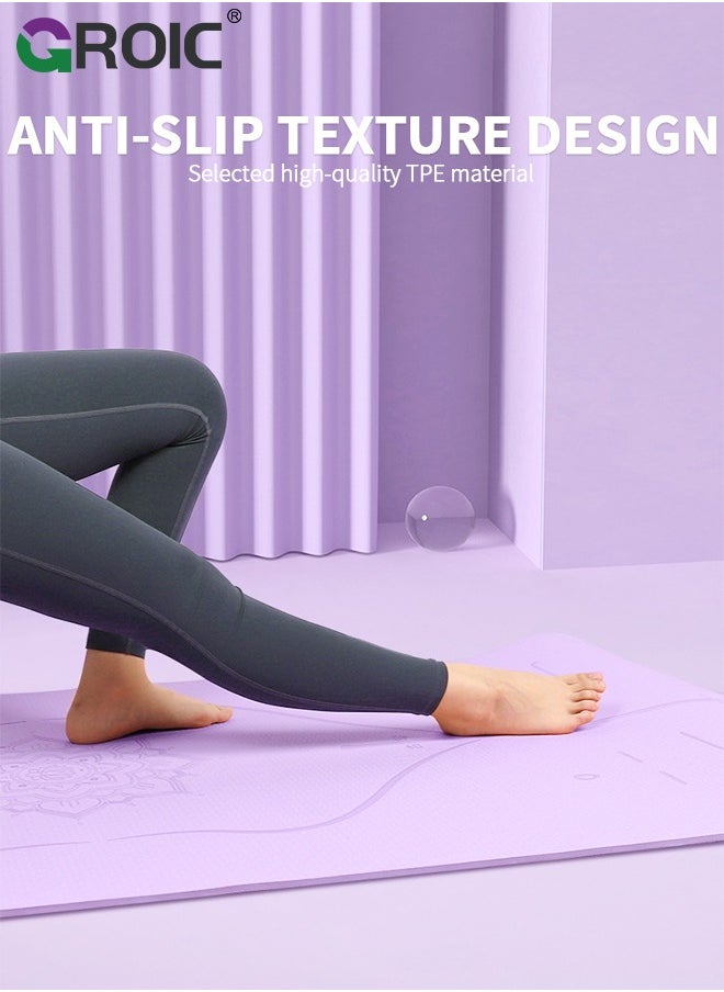 GROIC Yoga Mat, Extra Wide 72"x 31.5" x 0.24" Pilates Fitness Mats with Alignment Marks, Non Slip Fitness Yoga Mats, Exercise Mats for Yoga Pilates Home Floor Workout with Carrying Sling and Storage Bag  - Image 5
