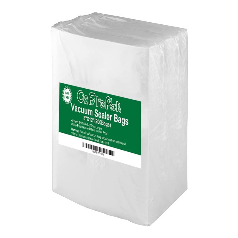 أكياس فراغ O2frepak بحجم 200 كوارت 8 × 12 مع خالية من BPA وقوية جداً رائعة لتخزين الطعام أكياس مقطوعة مسبقاً