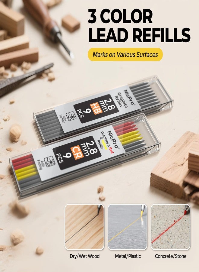 Nicpro CP3000 Carpenter's Pencils with Sharpener, 2.8mm Mechanical Pencil with 19 Leads, Deep Hole Marker for Construction, Heavy Duty Pencil Construction Site, Carpenter Tools for Architect Marking - Image 3