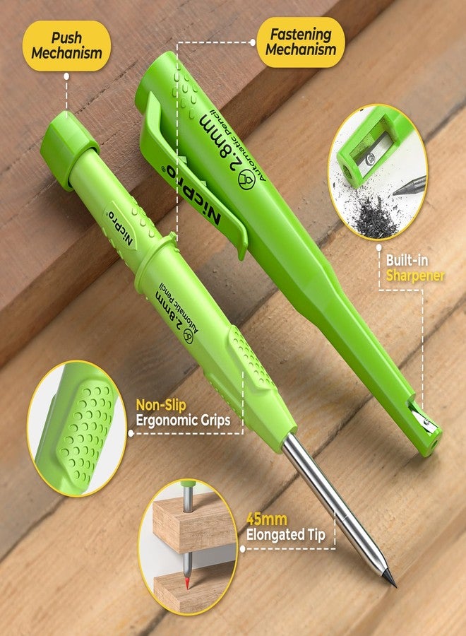 Nicpro CP3000 Carpenter's Pencils with Sharpener, 2.8mm Mechanical Pencil with 19 Leads, Deep Hole Marker for Construction, Heavy Duty Pencil Construction Site, Carpenter Tools for Architect Marking - Image 2