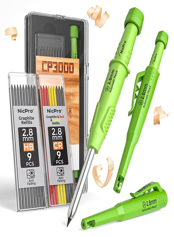 Nicpro CP3000 Carpenter's Pencils with Sharpener, 2.8mm Mechanical Pencil with 19 Leads, Deep Hole Marker for Construction, Heavy Duty Pencil Construction Site, Carpenter Tools for Architect Marking - Image 1