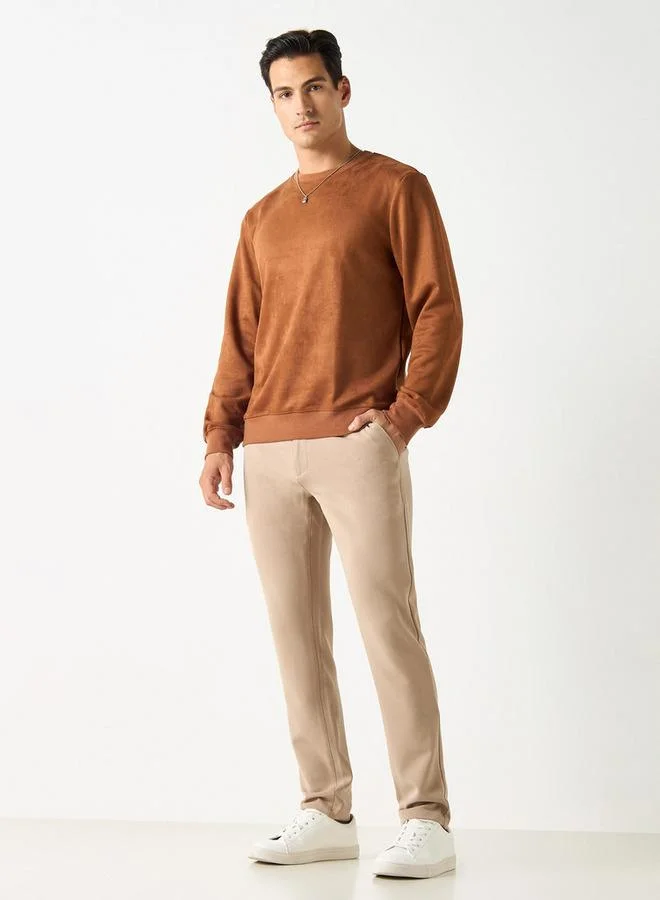 Iconic Iconic Solid Sweatshirt with Round Neck and Long Sleeves