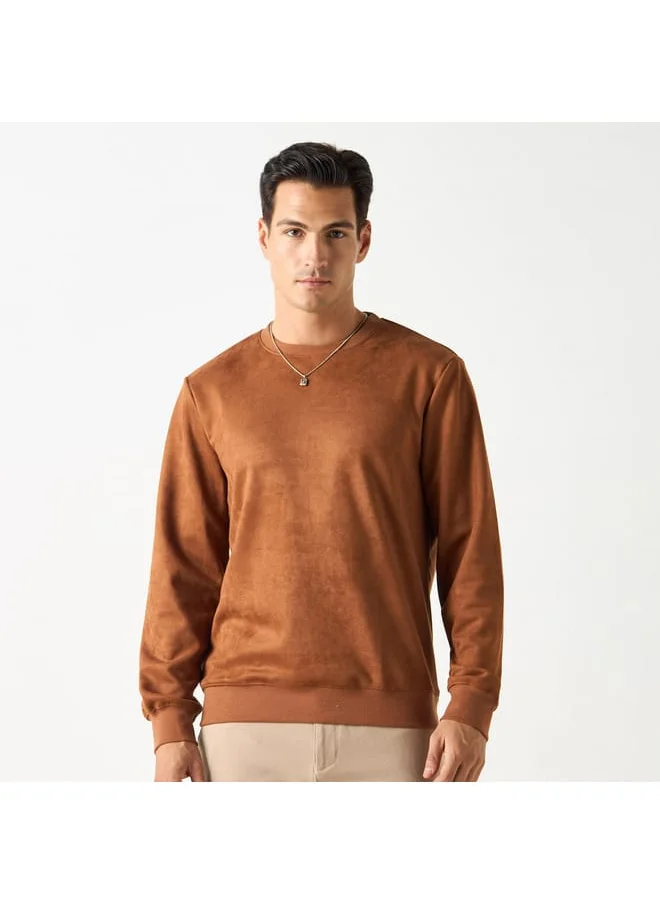 Iconic Iconic Solid Sweatshirt with Round Neck and Long Sleeves