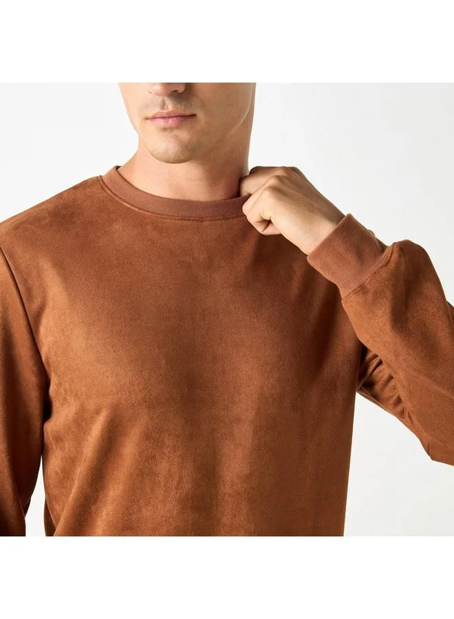 Iconic Iconic Solid Sweatshirt with Round Neck and Long Sleeves