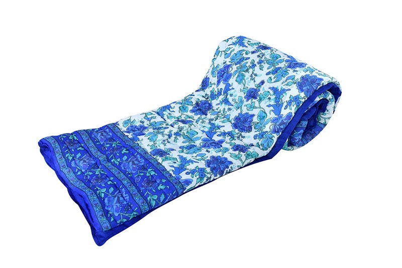 Heena Enterprises Pure Cotton Jaipuri Floral Print Single Bed Cotton Jaipuri Razai/Quilts Rajasthani Traditional Blue Rajai Approx (Single Bed - 55x85 Inch) - Image 1
