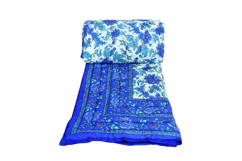 Heena Enterprises Pure Cotton Jaipuri Floral Print Single Bed Cotton Jaipuri Razai/Quilts Rajasthani Traditional Blue Rajai Approx (Single Bed - 55x85 Inch) - Image 3