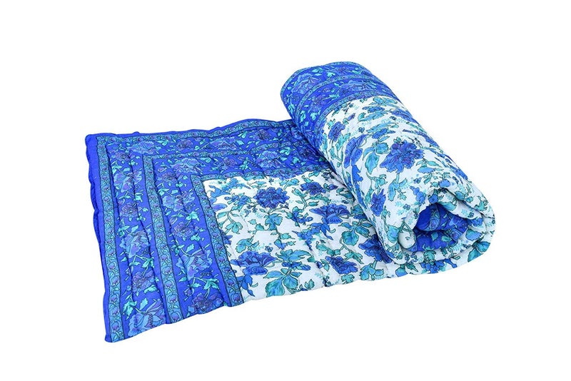 Heena Enterprises Pure Cotton Jaipuri Floral Print Single Bed Cotton Jaipuri Razai/Quilts Rajasthani Traditional Blue Rajai Approx (Single Bed - 55x85 Inch) - Image 2