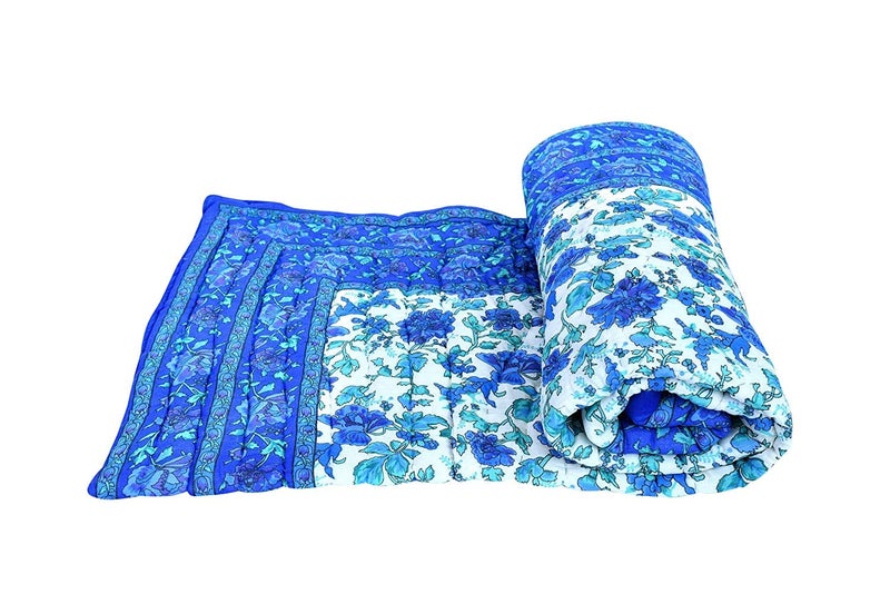 Heena Enterprises Pure Cotton Jaipuri Floral Print Single Bed Cotton Jaipuri Razai/Quilts Rajasthani Traditional Blue Rajai Approx (Single Bed - 55x85 Inch) - Image 4
