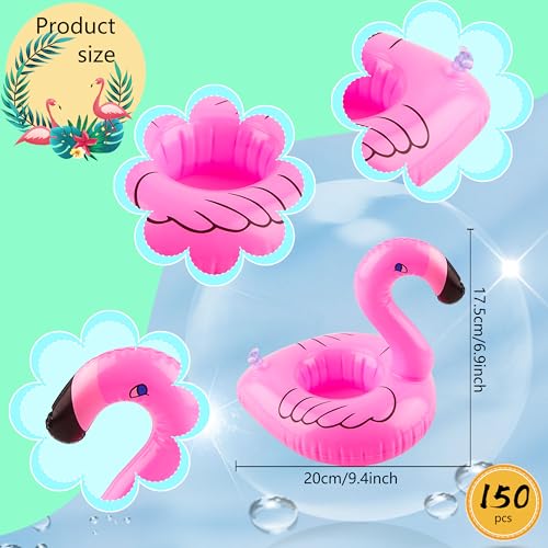 Sonarun 150 Pack Inflatable Flamingo Drink Holders Pink Flamingos Drink Floats Flamingo Floating Cup Coasters for Summer Beach Pool Swim Party - Image 5