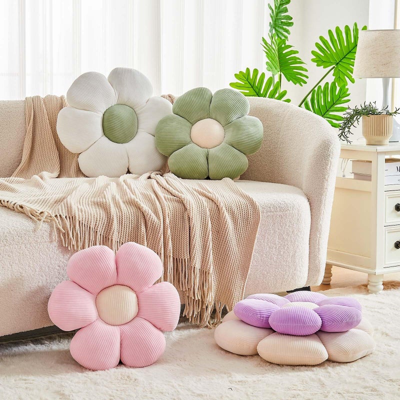 Kcvvcr White Flower Pillow, 17.7" Cute Flower Shaped Floor Pillow, Aesthetic Floral Plush Daisy Decorative Throw Pillows for Bed Sofa Couch - Image 3