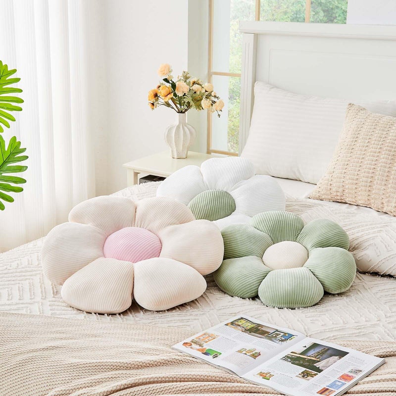 Kcvvcr White Flower Pillow, 17.7" Cute Flower Shaped Floor Pillow, Aesthetic Floral Plush Daisy Decorative Throw Pillows for Bed Sofa Couch - Image 4