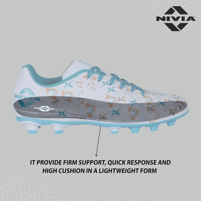 Nivia  Spear 2.0 White/Sky Blue Football Shoes for Men | Best Price UAE