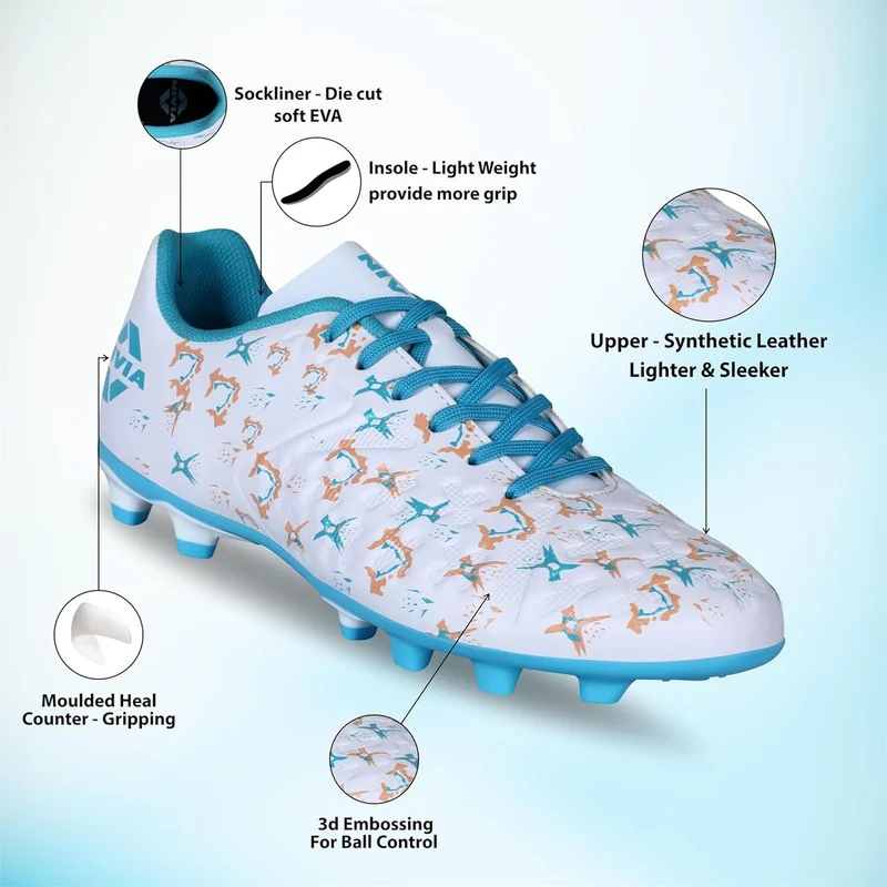 Nivia  Spear 2.0 White/Sky Blue Football Shoes for Men | Best Price UAE