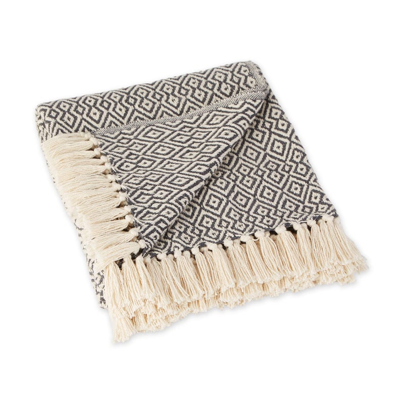 DII Rustic Farmhouse Double Diamond Woven Throw 50x60 Mineral