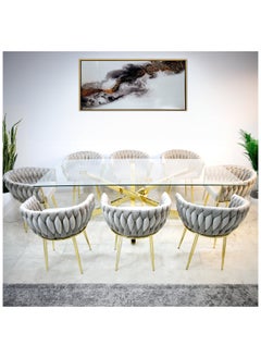 VANITY LIVING VANITY LIVING Large Dining Table Set 8 seater with Chairs, Tempered Glass Top Dinner Breakfast Table + 8 Chairs with Stainless Steel Legs for Kitchen & Dining Room  - Image 1