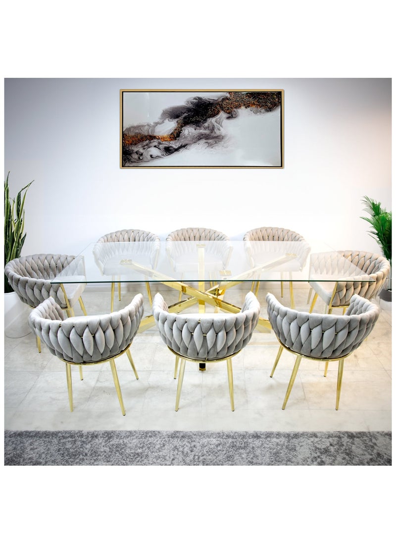 VANITY LIVING VANITY LIVING Large Dining Table Set 8 seater with Chairs, Tempered Glass Top Dinner Breakfast Table + 8 Chairs with Stainless Steel Legs for Kitchen & Dining Room  - Image 1