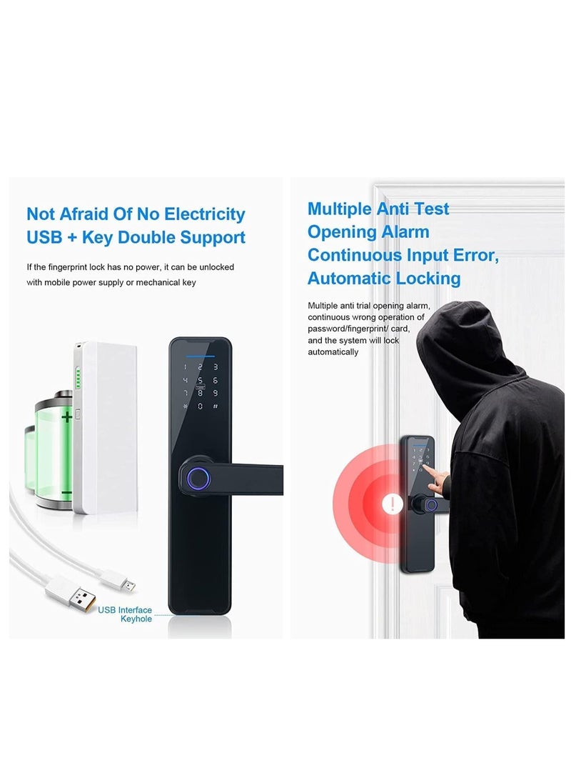 eurocliq Security Smart Lock Keyless Entry Door Lock Touchscreen Keypad App Remote Control with Fingerprint Password Card Access Aluminum Panel  - Image 5