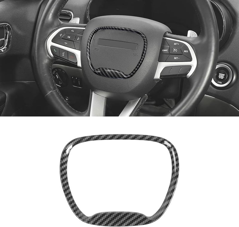 GLECTG Central Control Steering Button Frame Trim with Dodge Challenger Durango Charger 2015-2025，Perfect Dodge Charger Steering Wheel Trim & Challenger Accessories，Black Carbon Fiber - Image 1