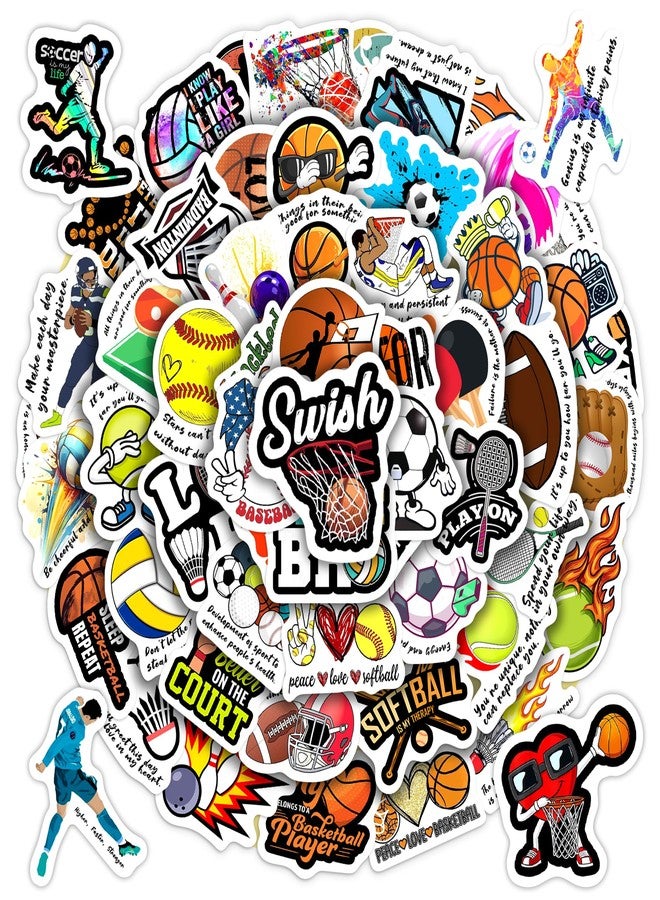 Robmoda 60 Pcs Cool Ball Mixed Sports Stickers for Water Bottles, Waterproof Vinyl Soccer Basketball Volleyball Badminton Laptop Decals, Kids Teens Adults Skateboard Helmets Luggage Decor - Image 1