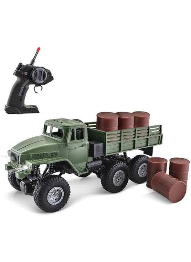 RC Military Truck, 1:16 Scale 6WD Remote Control Car, Off-Road RC Crawler, RC Army Cars with LED Light, All Terrain RC Military Carrier Truck for Kids and Adults  - Image 1