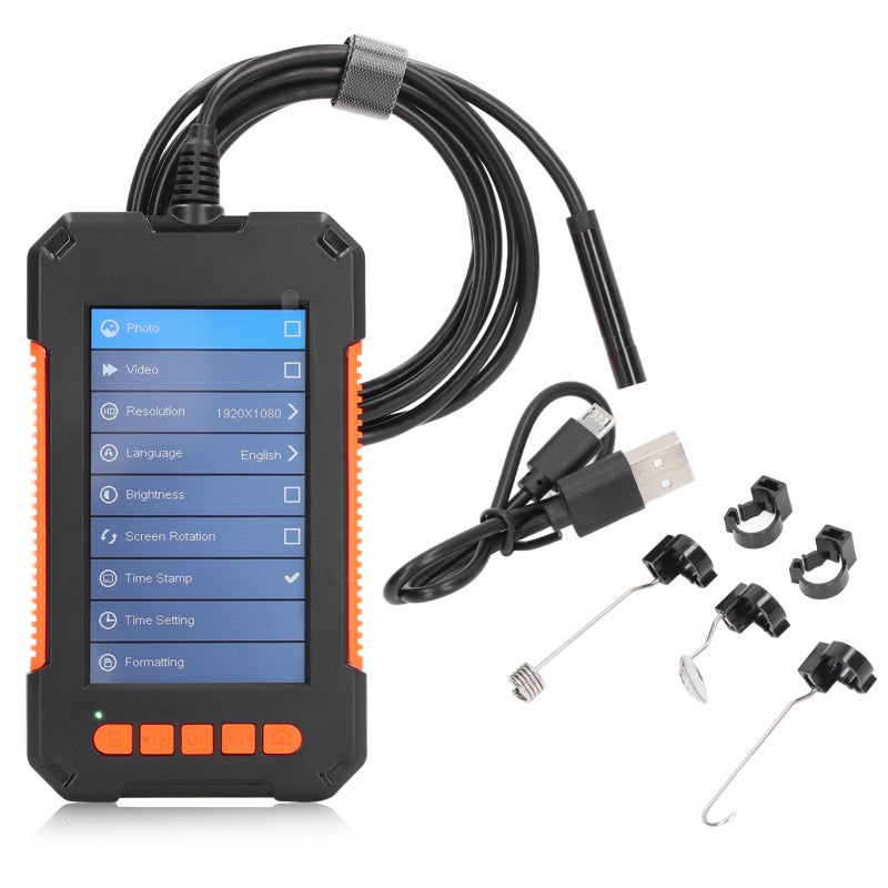 Industrial Endoscope 8mm Lens 1080P IPS Screen - IP67 Waterproof Borescope with 8 LED Lights for Automobile Testing - Image 1