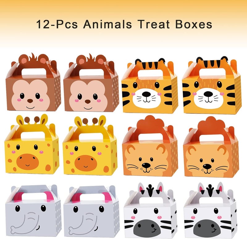 Tevxj 12 Pack Jungle Safari Animals Party Favor Boxes Zoo Animals Theme Happy Birthday Goodies Treat Boxes Jungle Safari Party Candy Gift Bags for Kids Baby Shower Party Decorations Supplies - Image 3