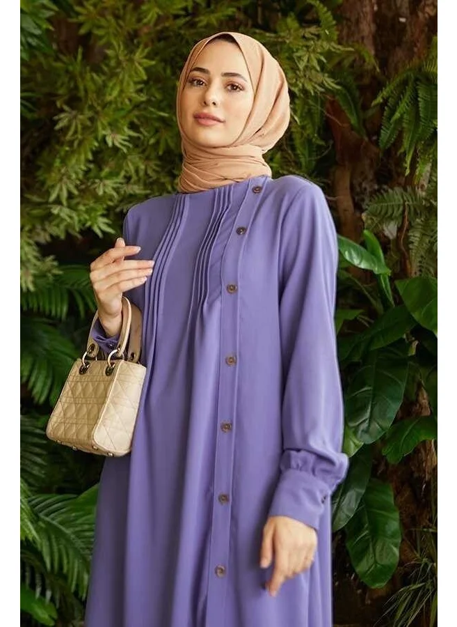 Neways 6508-KREP Side Buttoned Abaya Purple