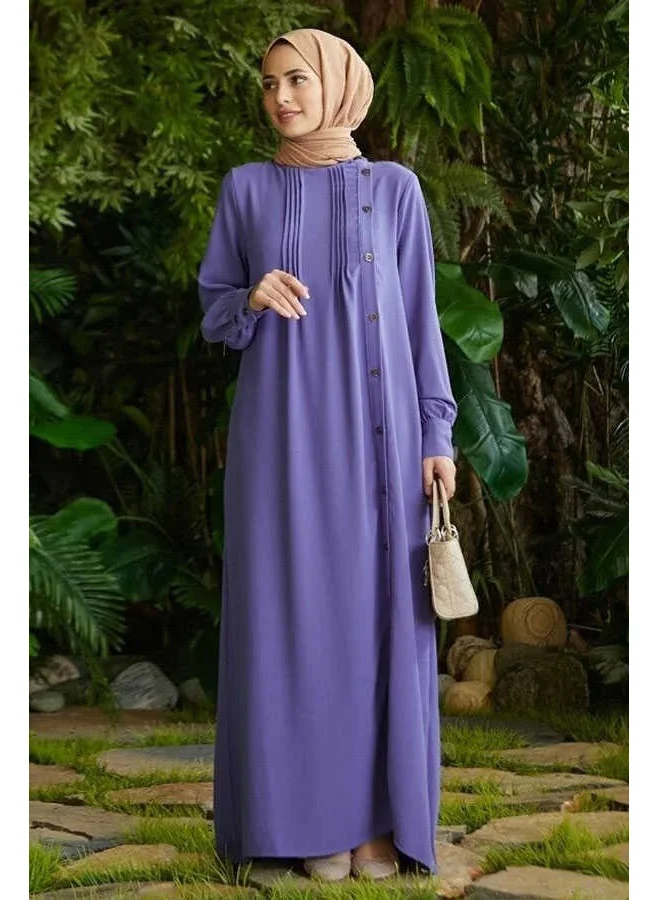 Neways 6508-KREP Side Buttoned Abaya Purple