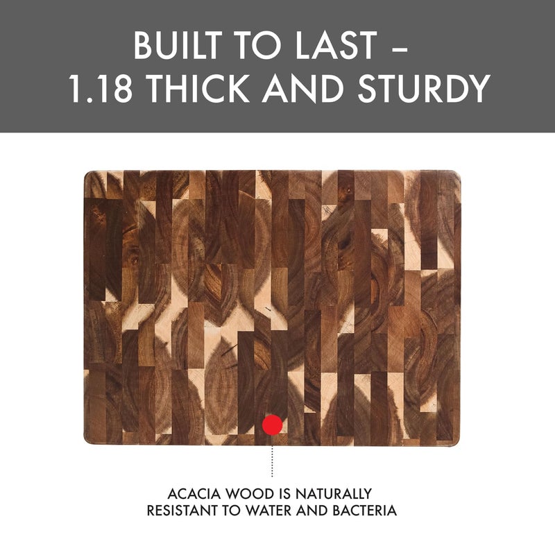 Dexas Acacia End Grain Reversible Butcher Block Cutting Board â€“ 11.8" x 16.14" | Heavy-Duty Wood Chopping Board with Recessed Finger Grips - Image 3