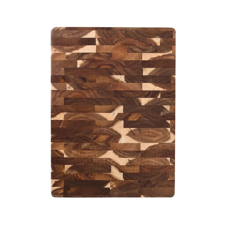 Dexas Acacia End Grain Reversible Butcher Block Cutting Board â€“ 11.8" x 16.14" | Heavy-Duty Wood Chopping Board with Recessed Finger Grips - Image 1