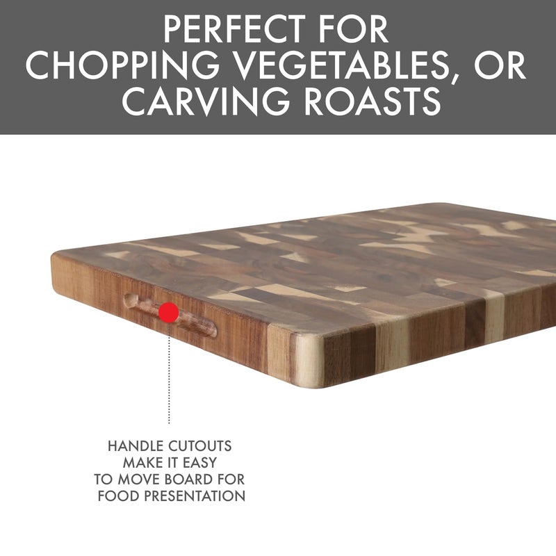 Dexas Acacia End Grain Reversible Butcher Block Cutting Board â€“ 11.8" x 16.14" | Heavy-Duty Wood Chopping Board with Recessed Finger Grips - Image 4