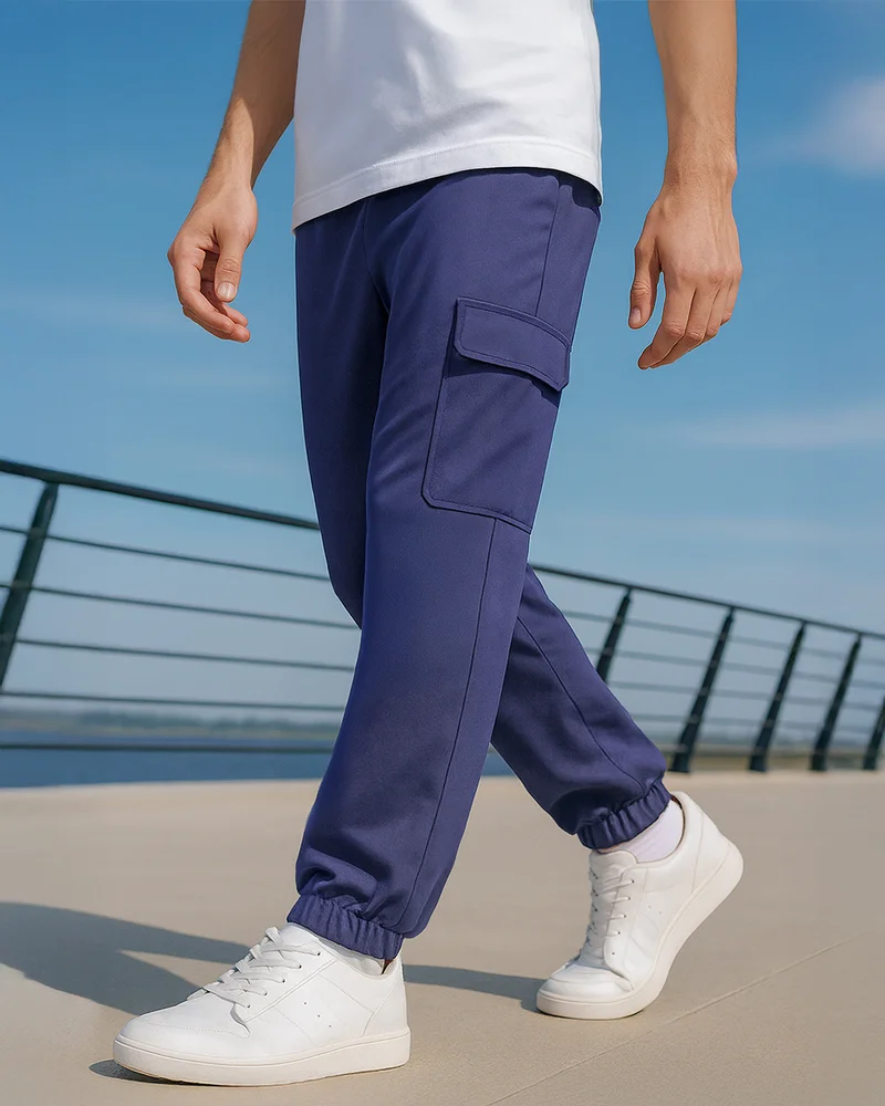 bewakoof Air 1.0 Men's Blue Oversized Cargo Warm Joggers