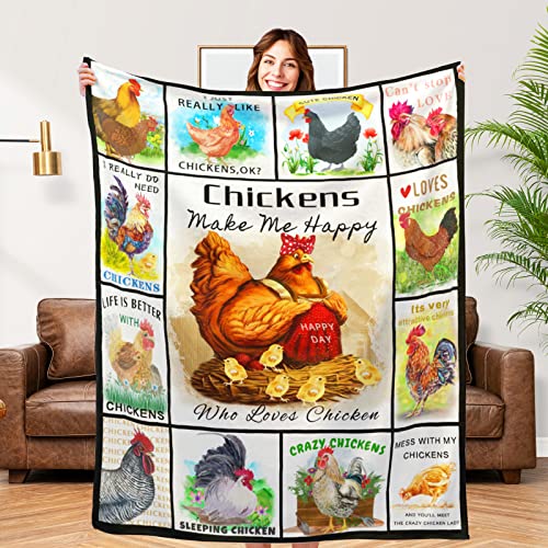 Cute Chicken Blanket Soft Fuzzy Flannel Plush Chicken Gifts Throw Blanket for Couch Sofa Bed Decor Funny Colorful Rooster Blankets for Baby Kids All Season 60x50