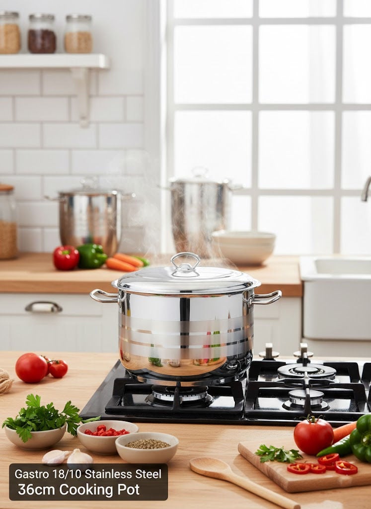 Gastro Stainless Steel Cooking Pot With Lid 18/10 Silver 36cm - Image 1