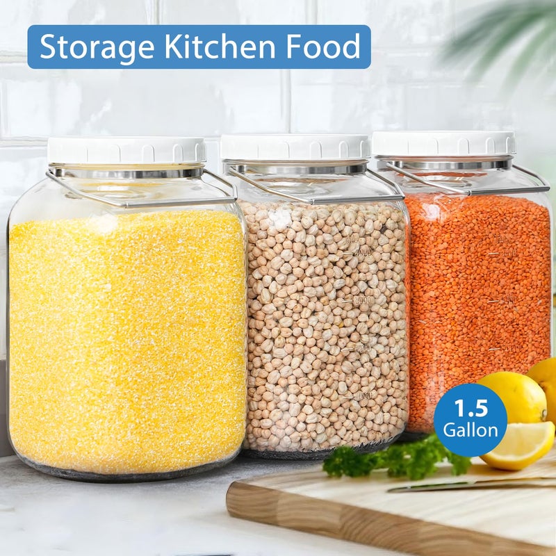 Sovietiep 1.5 Gallon Glass Jar with airtight Lid, 2 Pack Wide Mouth Mason Jars with Sturdy Handle, Storage Containers with 2 Clear Scales(192 fl Oz/5700ML), Large Glass Jar for Pickling, Canning, Storage - Image 2