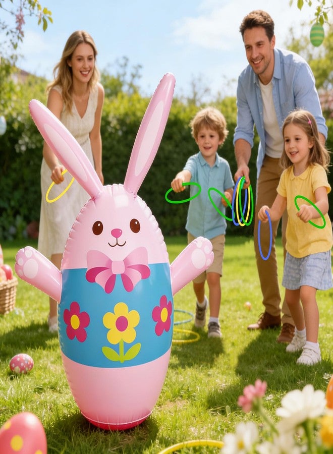 Buufan Easter Inflatable Bunny Ring Toss Game with 6 Plastic Rings, 37in Wobble Punching Rabbit Toy for Kids, Outdoor Family Yard Activity, Easter Party Decoration Gift - Image 5
