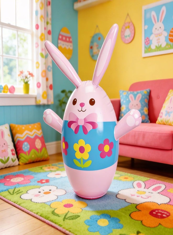 Buufan Easter Inflatable Bunny Ring Toss Game with 6 Plastic Rings, 37in Wobble Punching Rabbit Toy for Kids, Outdoor Family Yard Activity, Easter Party Decoration Gift - Image 4