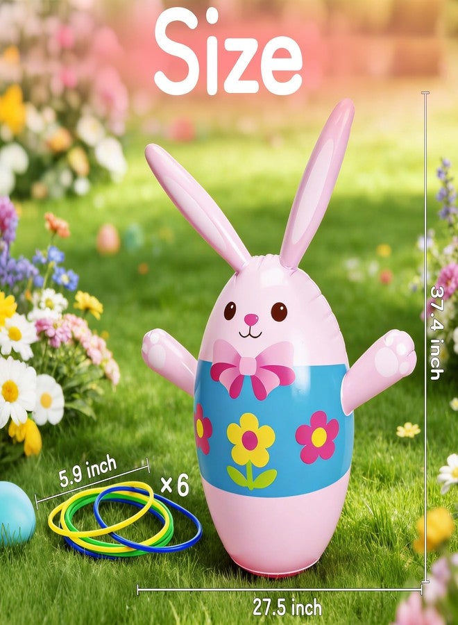 Buufan Easter Inflatable Bunny Ring Toss Game with 6 Plastic Rings, 37in Wobble Punching Rabbit Toy for Kids, Outdoor Family Yard Activity, Easter Party Decoration Gift - Image 3