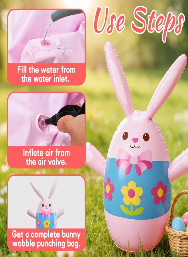 Buufan Easter Inflatable Bunny Ring Toss Game with 6 Plastic Rings, 37in Wobble Punching Rabbit Toy for Kids, Outdoor Family Yard Activity, Easter Party Decoration Gift - Image 2