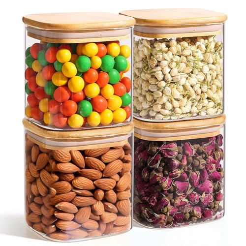 ComSaf 07 Qt Glass Food Storage Jars Set of 4 Clear Glass Storage Containers with Lids Pantry Organization Jar Spice Jar Blooming Tea Coffee and Sugar Container Small Canister Set for Kitchen - Image 1