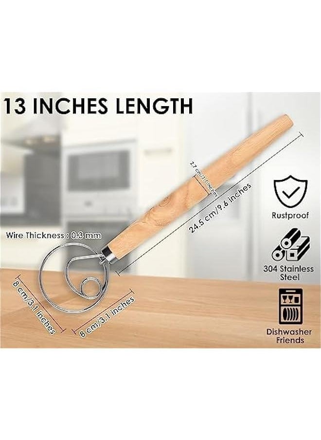 Generic Danish Dough Whisk 13 Inch 304 Stainless Steel Sourdough Bread Whisk Wooden Handle Bread Whisking Tool, Dough Mixer for Baking Bread, Eggs and Peanut er  - Image 2