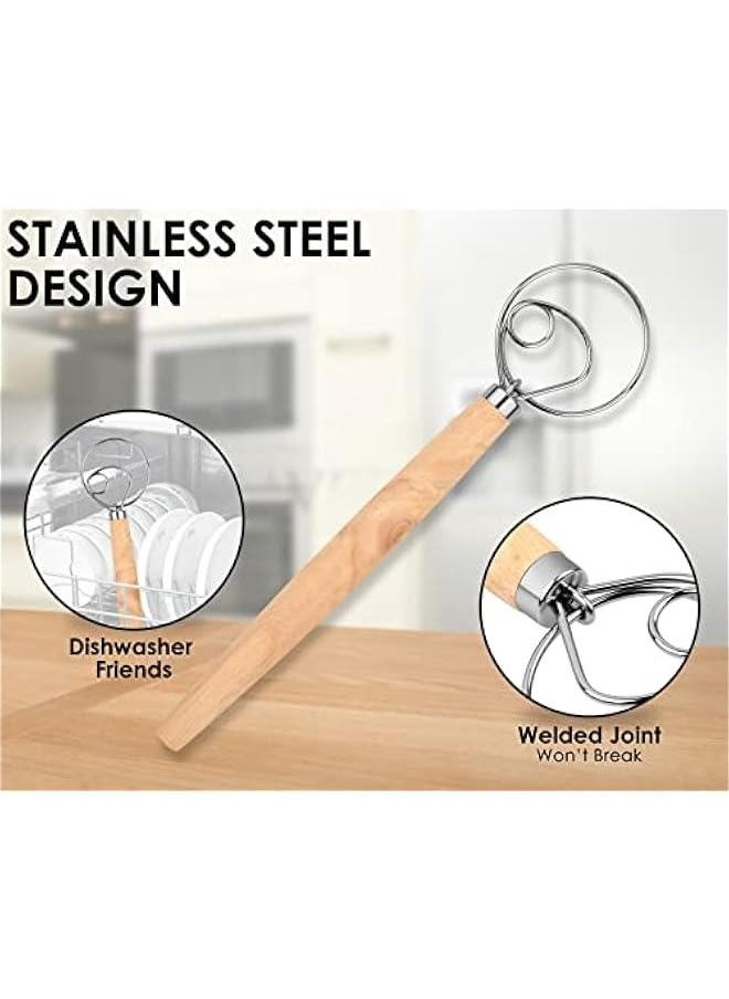 Generic Danish Dough Whisk 13 Inch 304 Stainless Steel Sourdough Bread Whisk Wooden Handle Bread Whisking Tool, Dough Mixer for Baking Bread, Eggs and Peanut er  - Image 3