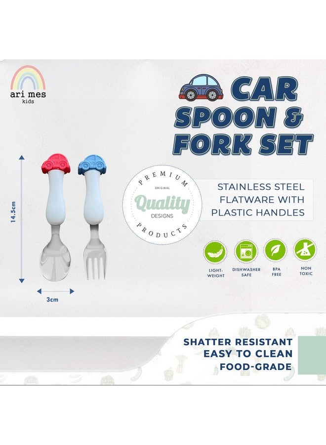 ARI MES - BPA-Free Toddler Car Utensils - Easy-Grip Car Spoon and Fork Set for Kids - Image 2